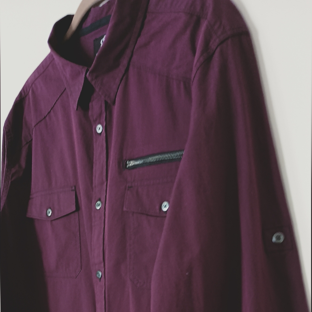 Rock and Republic Men's Shirt Burgundy Maroon XXL Going Out Y2K Event Streetwear